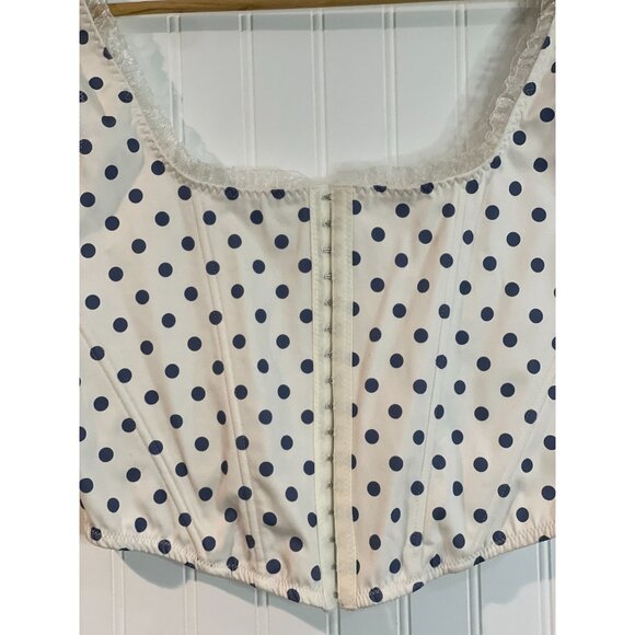 Altard State White & Navy Polka Dot Crop Top With Lace Trim Size XXL - Picture 2 of 11